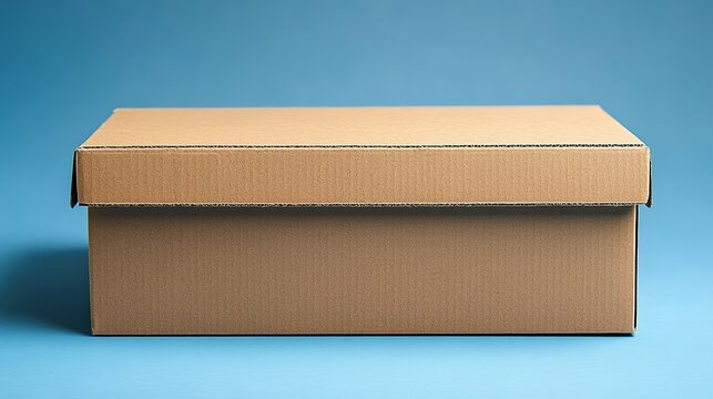 Brown Cardboard Box on Blue Background for Packaging and Shipping