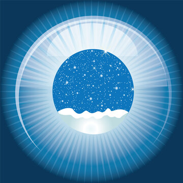 Snow Globe Winter Night Sky with Stars and Light Rays Illustration