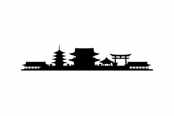Obraz premium Japanese Temple Silhouette: A minimalist silhouette showcases iconic Japanese temples, evoking a sense of tranquility and cultural appreciation, ideal for design projects.