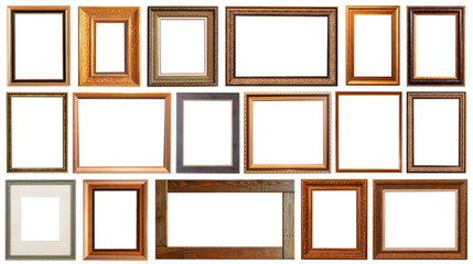 frames set painting isolated on white background gold silver