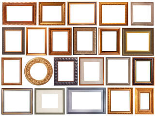 picture frames isolated on white background antique carved gold