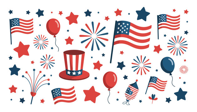 American patriotic icons and symbols illustration for Independence Day