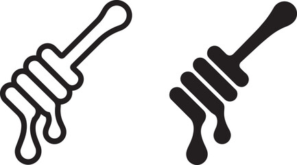 Simple honey dipper spoon with dripping honey icon set, line and solid fill vector illustration © BK2003
