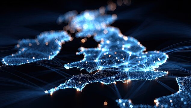 Illuminated network map of Great Britain, symbolizing connectivity