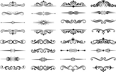 Set of ornate swirling lines and floral dividers  graphic design elements