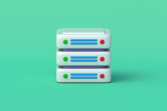 Database server on green background. Equipment for backup storage. Web hosting. Front view. 3d render
