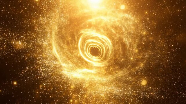 Golden swirling vortex in space with sparkling stars. Represents the beauty and mystery of the universe and cosmic phenomena