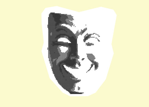 Vector illustration pieces of torn paper. Mask Commedia in pop art style.