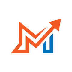 minimalist letter M arrow up business logo