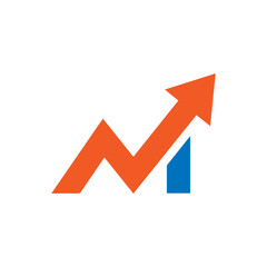 minimalist letter M arrow up business logo