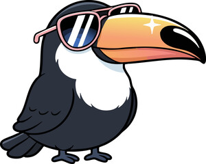 Fototapeta premium Cute Tropical Toucan Bird Character Wearing Sunglasses
