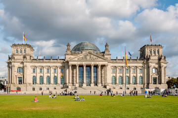 The Reichstag Building and Glass Dome under a Cloudy Sky, Berlin, Germany