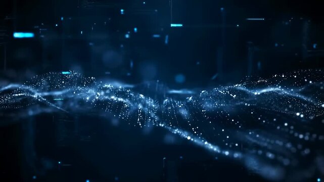 Abstract digital wave with glowing particles and data flow. Represents technology, innovation, and the future of digital communication