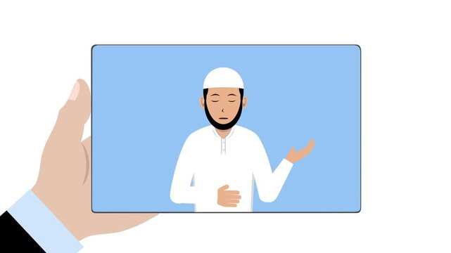 Tablet With Male Muslim Teacher Animation Video 4K suitable for your project needs