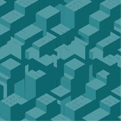 Obraz premium Abstract geometric pattern of isometric blocks in cool teal and turquoise. Modern digital background evoking a futuristic cityscape, ideal for contemporary graphic design projects