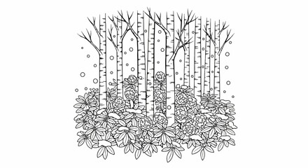 Obraz premium Birch trees with snow-dusted foliage and falling snowflakes