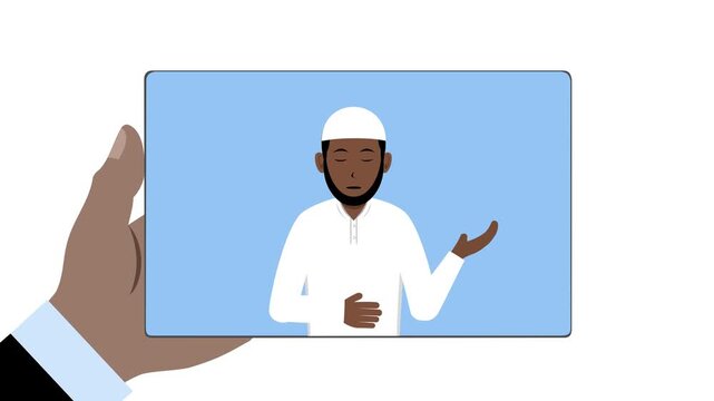 Tablet With Black Male Muslim Teacher Animation Video 4K suitable for your project needs