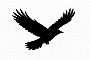 Obraz premium Striking Black Bird in Flight Silhouette Vector - Majestic Crow or Raven with Spread Wings Icon - Symbol of Freedom, Power, and Mystery for Your Designs