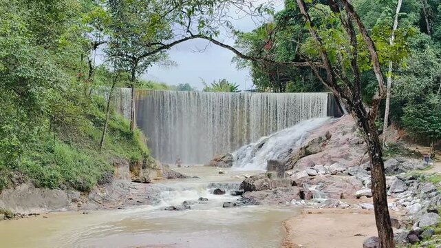 Artificial waterfall at Lubuk Timah Hot Spring in Ipoh, Perak, Malaysia