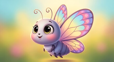 Obraz premium Adorable Cartoon Butterfly Flying in Garden.