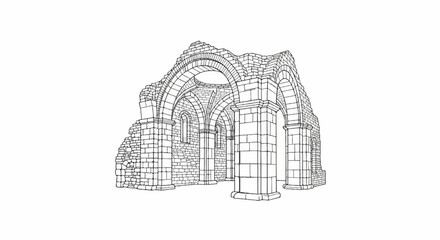 Naklejka premium Sketch of ancient stone ruins with arched doorways and vaulted ceilings
