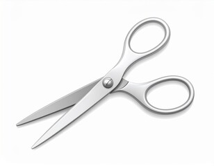 Silver Scissors with Plastic Handles on a White Background Top View