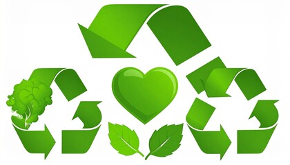 Obraz premium Eco Recycling Symbols with Heart and Leaves – Sustainability Visual for Editorial, Lifestyle, or Green Branding Themes