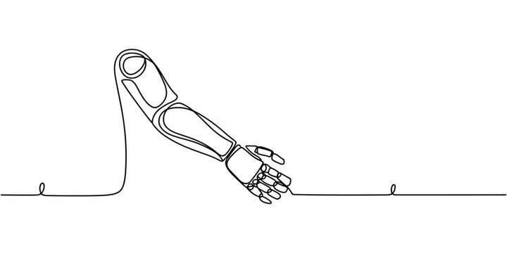 Prosthetic Robot Arm continuous one line drawing, Continuous Line Futuristic Robotic Arm Design Concept Illustration