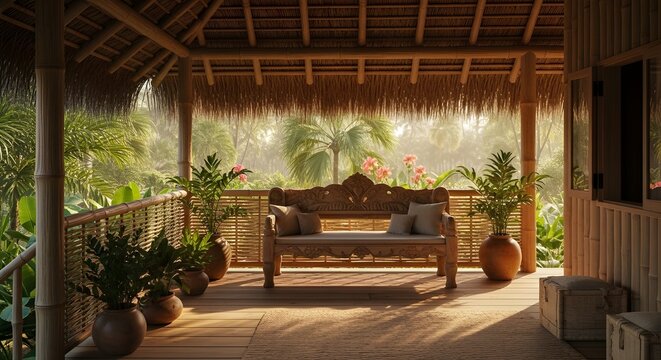 A verandah of a straw house