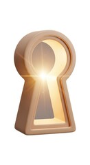 Three dimensional rendering depicts glowing illumination emanating from a stylized aperture shape