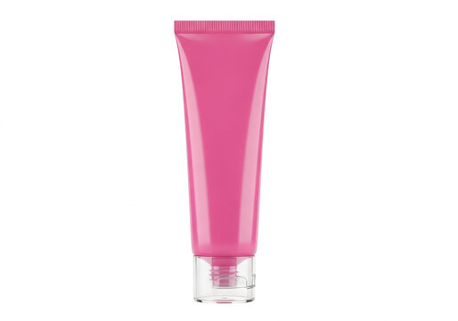 A tube of vibrant pink lip balm with a white cap on a white background. isolated on transparent background