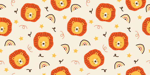Playful Lion and Rainbow Seamless Pattern for Kids
