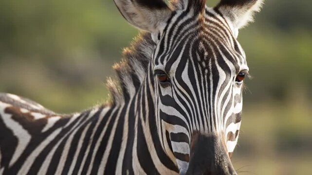 Close-up Portrait of a Zebra's Face with Striking Black and White Stripes