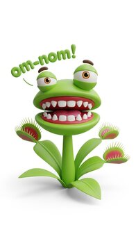 Anthropomorphic carnivorous plant character expresses excitement about eating