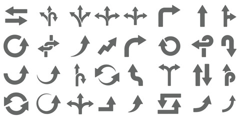 Road traffic direction arrows flat set. You-turn, left, right, two way, three way transportation direction arrow symbol. decision icon vector Trafic way icon © Hikestud@11111111111