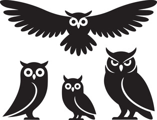 Fototapeta premium Owl Silhouette Collection Black Bird Vector Illustration