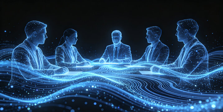 Advanced technology concept of business team meeting in cyberspace environment.