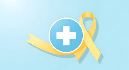 Obraz premium Yellow Ribbon and Medical Cross Symbol: Childhood Cancer Awareness