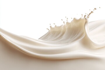 Creamy liquid splashes gracefully, creating a dynamic wave form against a stark white backdrop