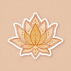 A stylized, tan lotus flower with intricate detailing and white border on a neutral background