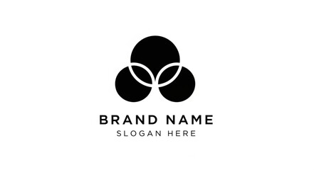 Obraz premium Simple black logo template with three interconnected circles and placeholder text for brand name and slogan.