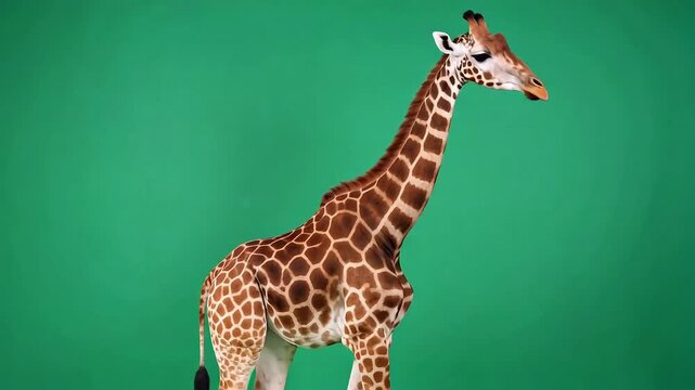 Majestic giraffe standing tall against a vibrant green background