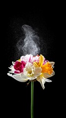 Fototapeta premium Colorful Floral Bouquet with White Dusting against Black Background