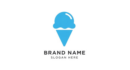 Obraz premium Blue Ice Cream Logo Template with Placeholder Text on White Background.