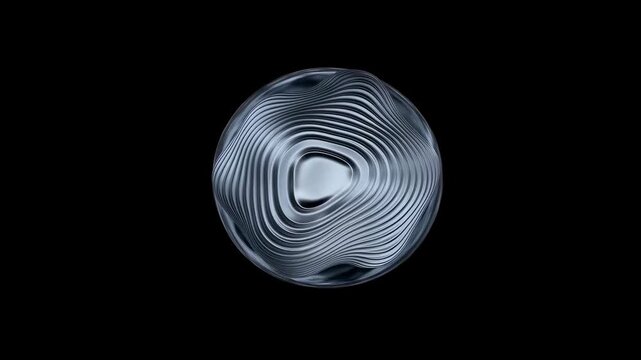 Abstract 3D animation of a spherical shape with flowing lines and waves. Represents modern design, technology, and digital art concepts