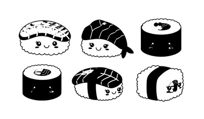 Cute Sushi Cartoon Food Vector Character Collection on White © MstShifun