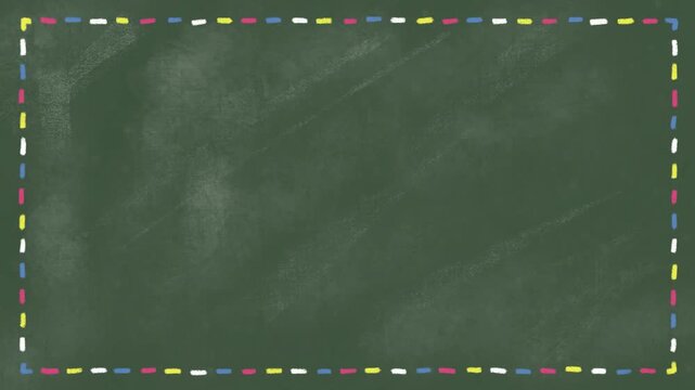 Blackboard with colorful chalk dotted line frame loop