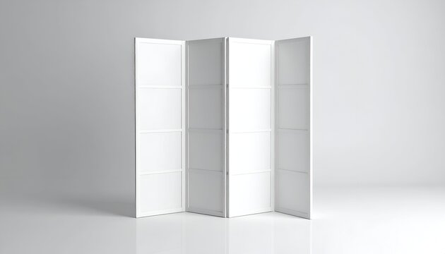 Four-panel white folding screen in a studio setting, angled slightly