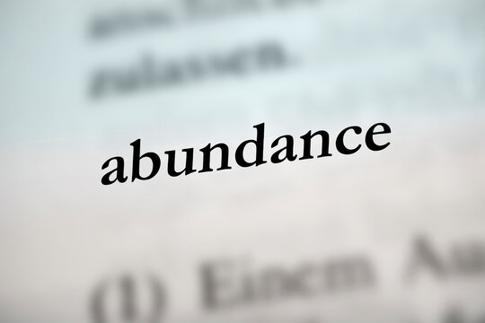 abundance - englisches Textwort auf farbigem Hintergrund