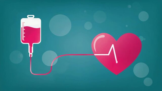 Blood Bag Connected to Heartbeat Line Healthcare Donation and Medical Life Support Concept Animation